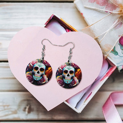Wooden Skulls & Roses Earrings