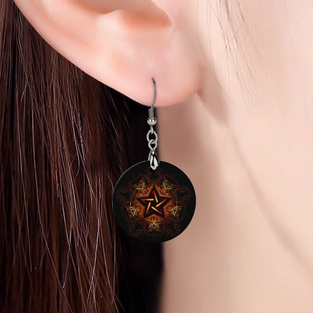 Wooden Pentagram Earrings