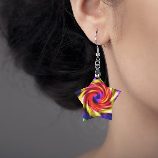 Wooden Tie Dye Swirl Earrings