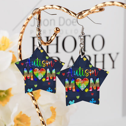 Wooden Autism Mom Earrings