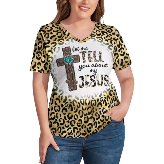 Western Tell You About Jesus Ladies V-Neck Loose Short Sleeve T-Shirt