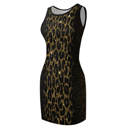 Dark Glitter Leopard Slim Fit Sleeveless Tank Dress
