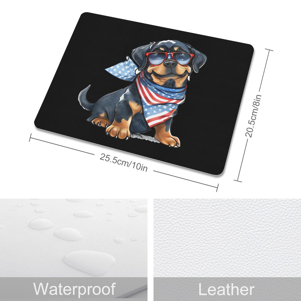 Patriotic Rottweiler Leather Mouse Pad