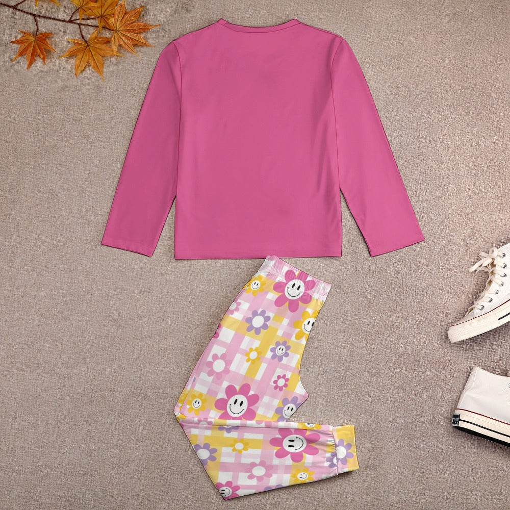 Deep Pink Flowers Girl's Pajama Set