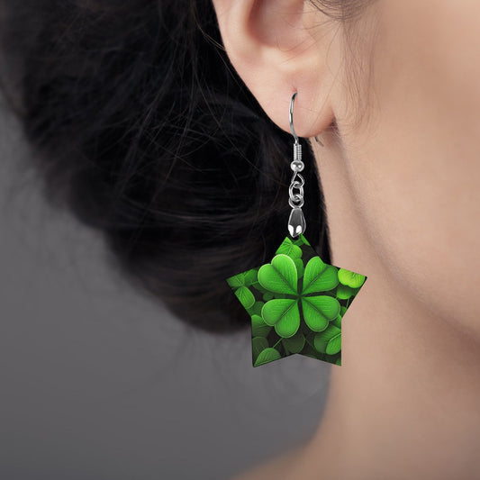 Wooden 4 Leaf Clover Earrings