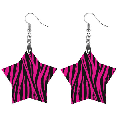 Wooden Pink Zebra Striped Earrings
