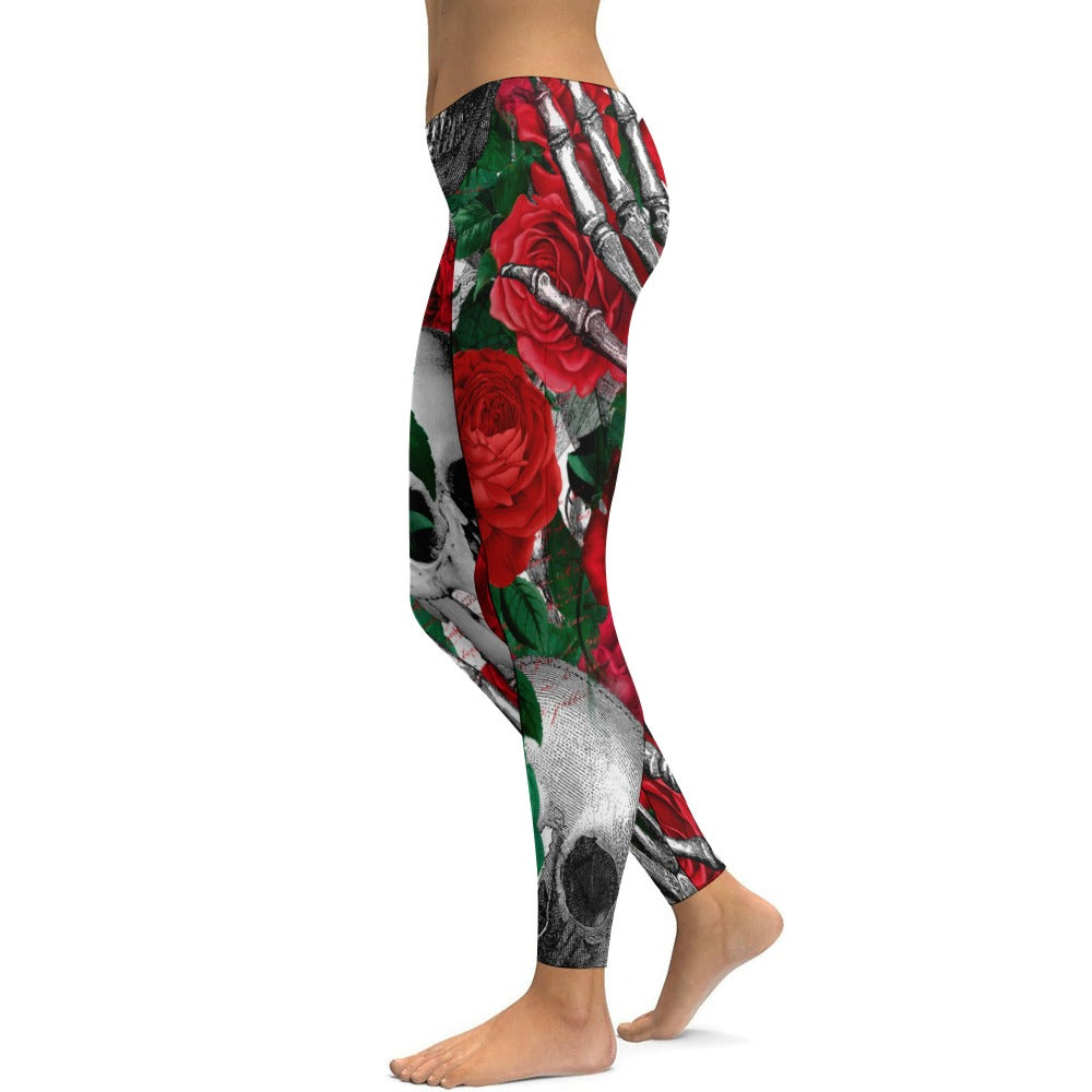 Skulls and Roses Soft Ladies Tight Yoga Pants