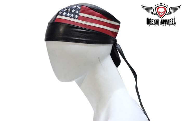 American Flag Leather Skull Cap