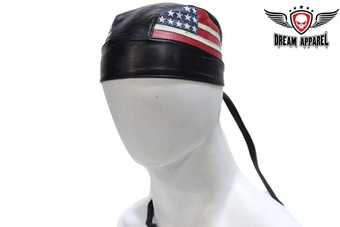 American Flag Leather Skull Cap