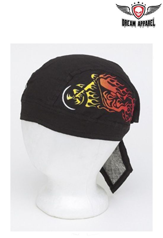 Cotton Skull Cap w/ Motorcycle in Flames Design 12pcs/pack