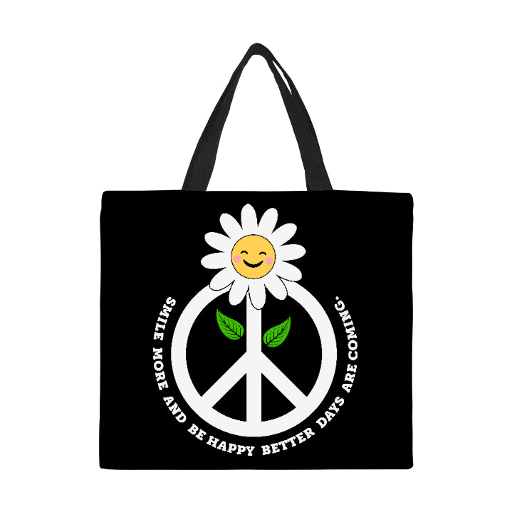 Smile More and Be Happy Canvas Tote Bag Large