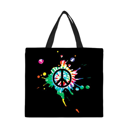 Hippie Peace Sign Canvas Tote Bag Large