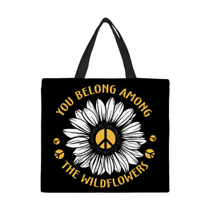 Peace Wildflowers Canvas Tote Bag Large