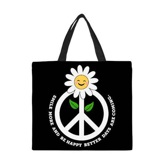 Smile More and Be Happy Canvas Tote Bag Large