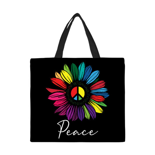 Peace Sunflower Canvas Tote Bag Large