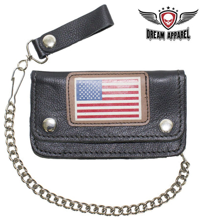 Leather Chain Wallet W/ USA Flag