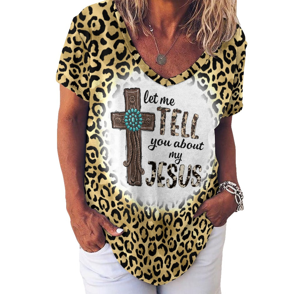 Western Tell You About Jesus Ladies V-Neck Loose Short Sleeve T-Shirt