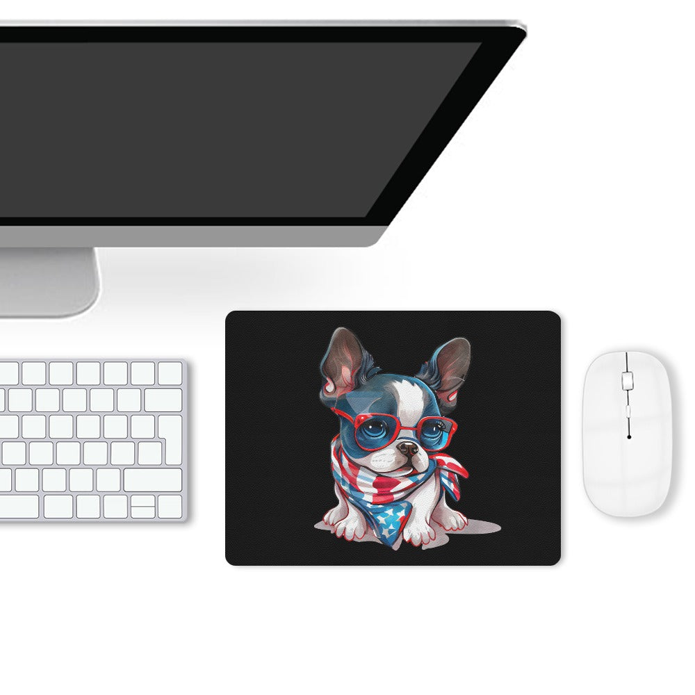 Patriotic Boston Terrier Leather Mouse Pad