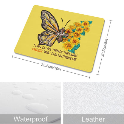 Butterfly Sunflowers Leather Mouse Pad