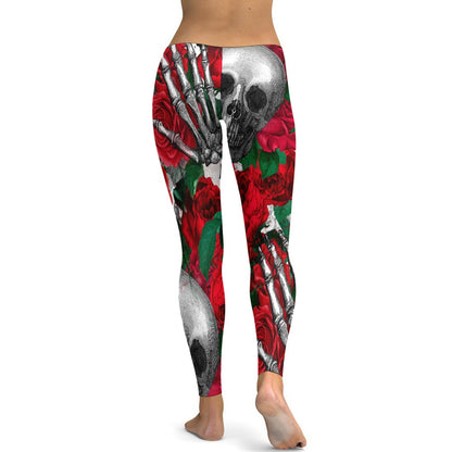 Skulls and Roses Soft Ladies Tight Yoga Pants