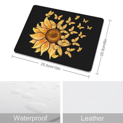 Sunflower Butterflies Leather Mouse Pad