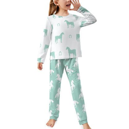 Lt Green Horses Girl's Pajama Set