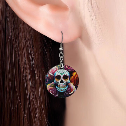 Wooden Skulls & Roses Earrings