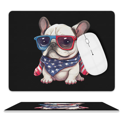 Patriotic French Bulldog Leather Mouse Pad