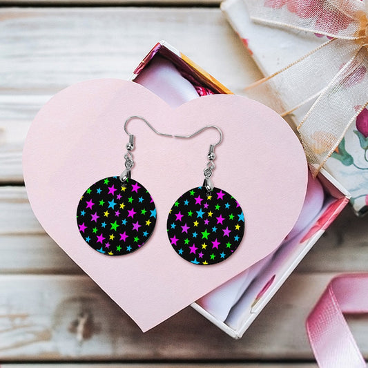 Wooden Neon Stars Earrings