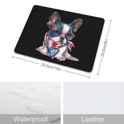 Patriotic Boston Terrier Leather Mouse Pad