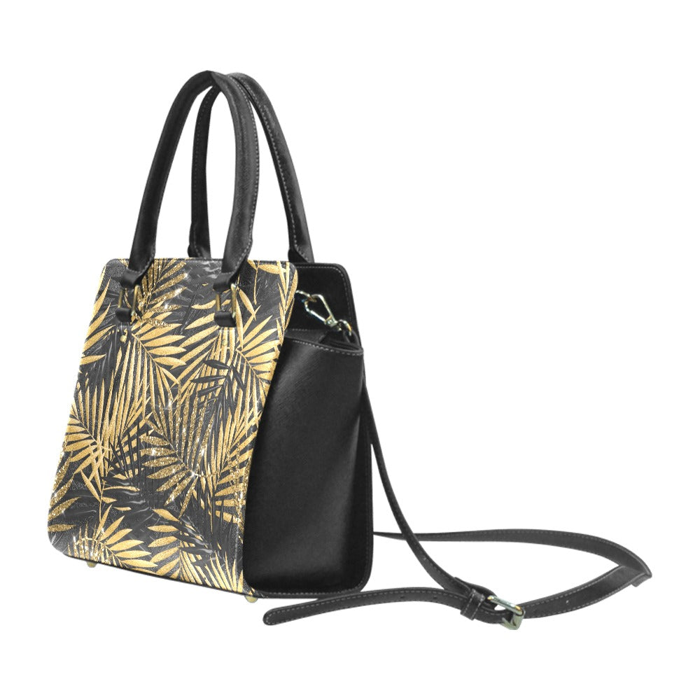Gold Glitter Leaf Classic Shoulder Handbag