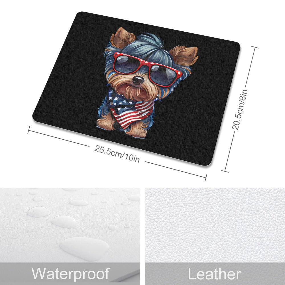 Patriotic Yorkshire Terrier Leather Mouse Pad