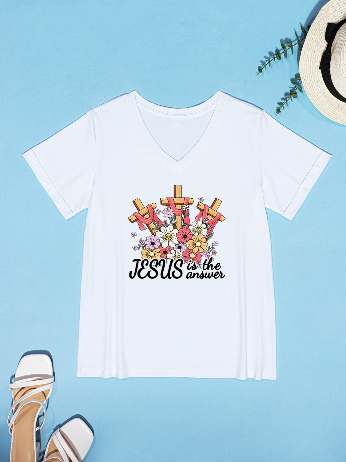 JESUS IS THE ANSWER V-Neck T-Shirt