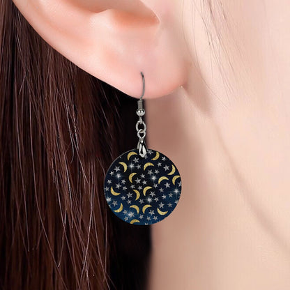 Wooden Moon and Stars Earrings