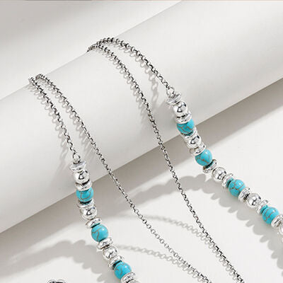 Turquoise Beaded Double-Layered Cross Necklace