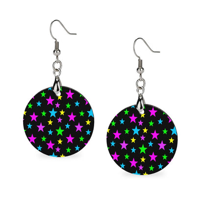 Wooden Neon Stars Earrings