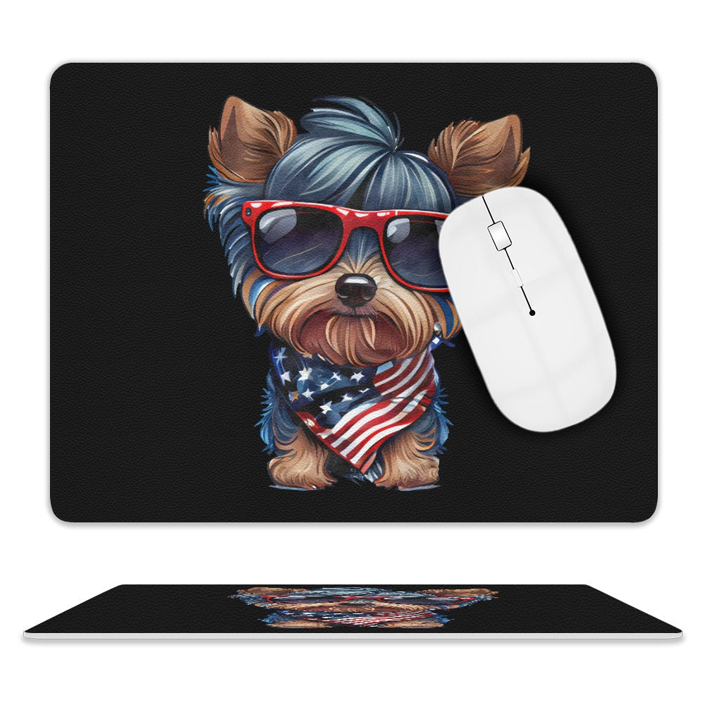 Patriotic Yorkshire Terrier Leather Mouse Pad