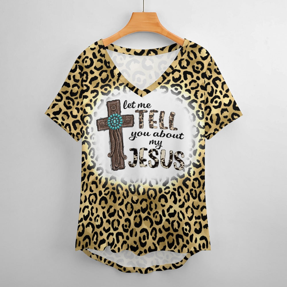 Western Tell You About Jesus Ladies V-Neck Loose Short Sleeve T-Shirt