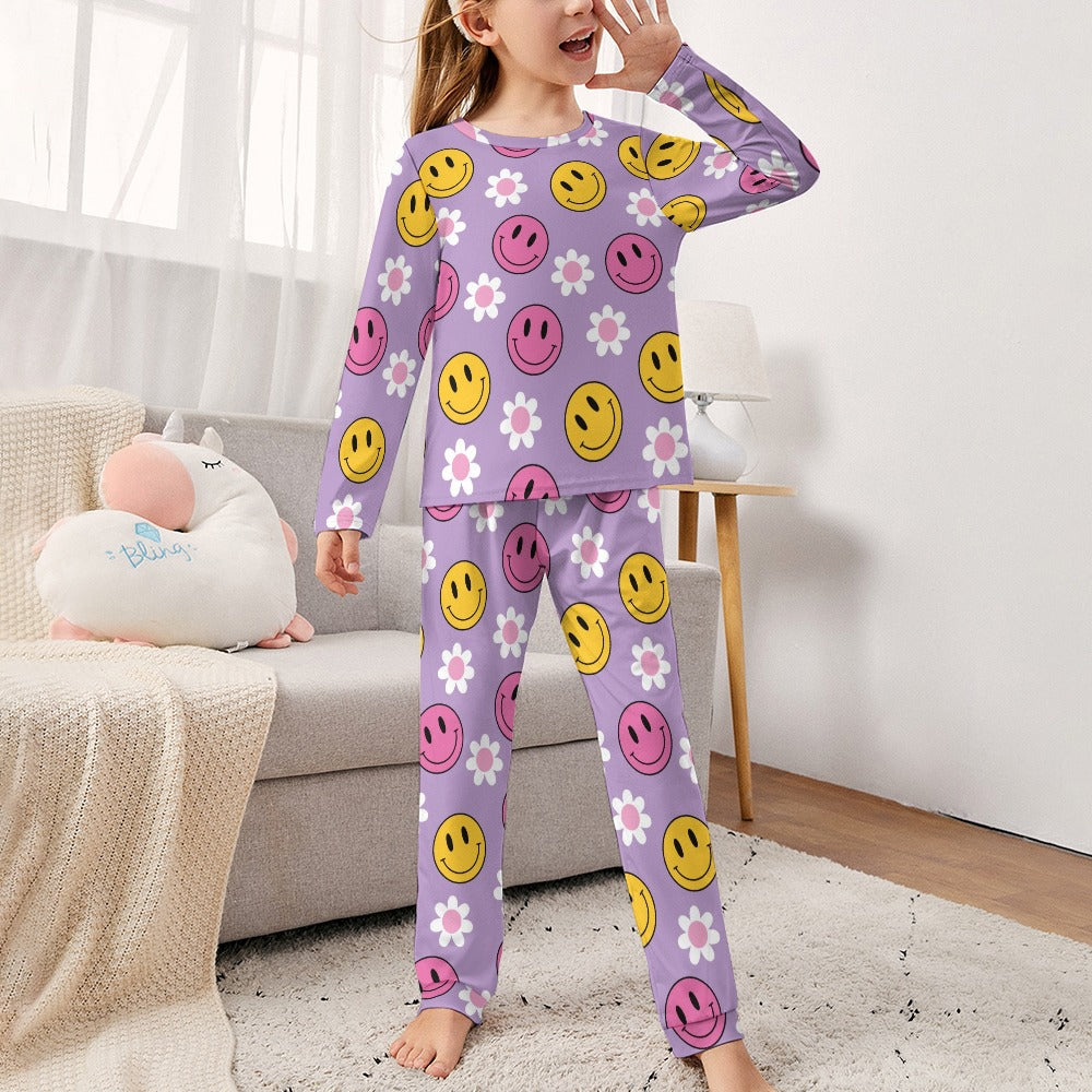 Purple Smiley Girl's Pajama Set