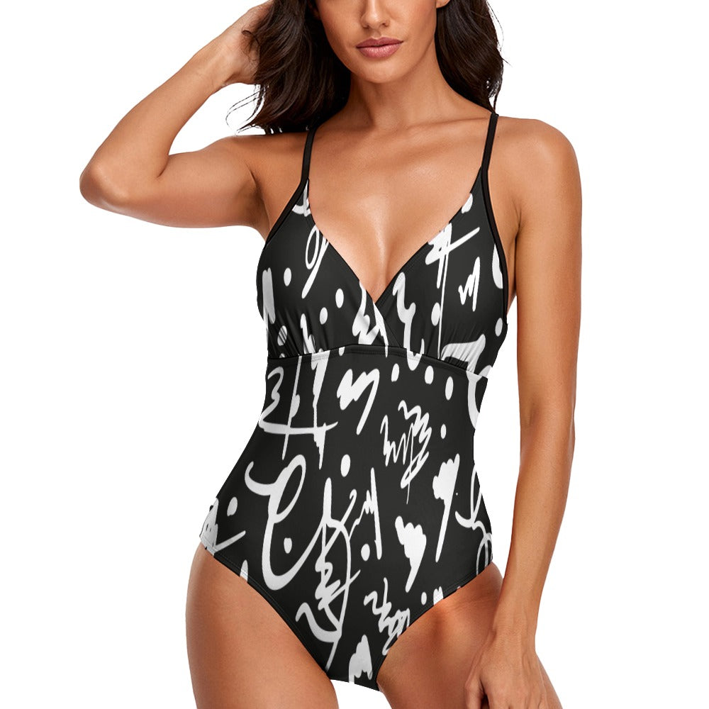 Scribbles Sexy Female Sling One Piece Swimsuit