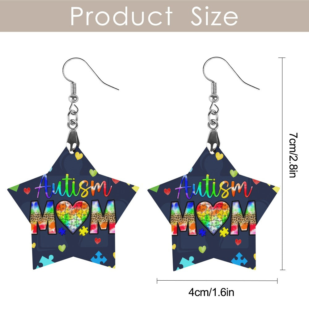 Wooden Autism Mom Earrings