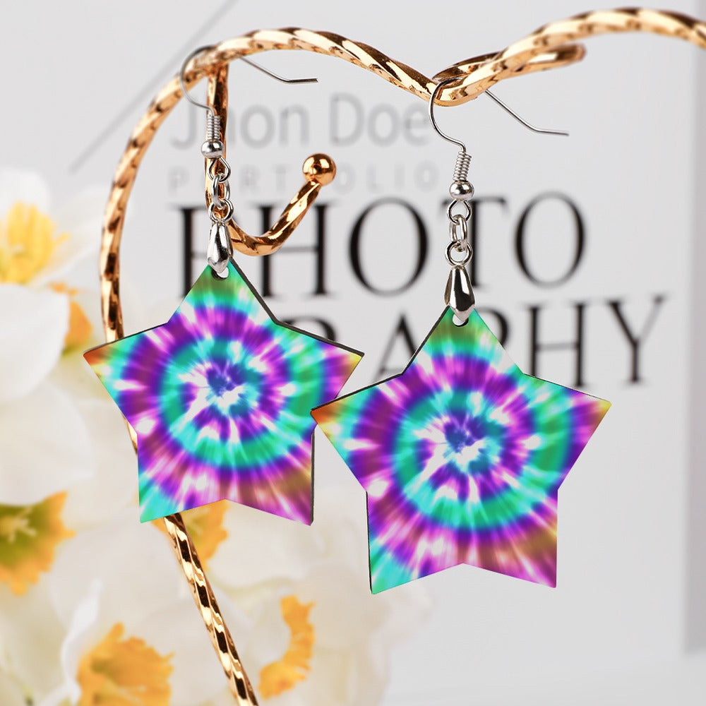 Wooden Tie Dye Swirl Earrings