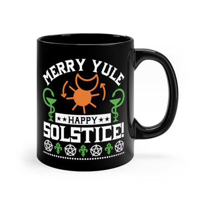 Merry Yule Happy Solstice 11oz Black Mug