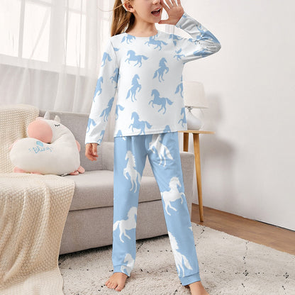 Lt Blue Horses Girl's Pajama Set
