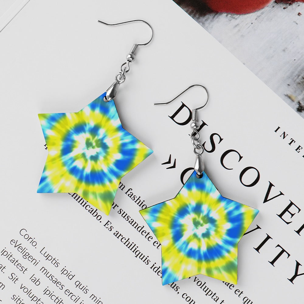 Wooden Tie Dye Swirl Earrings