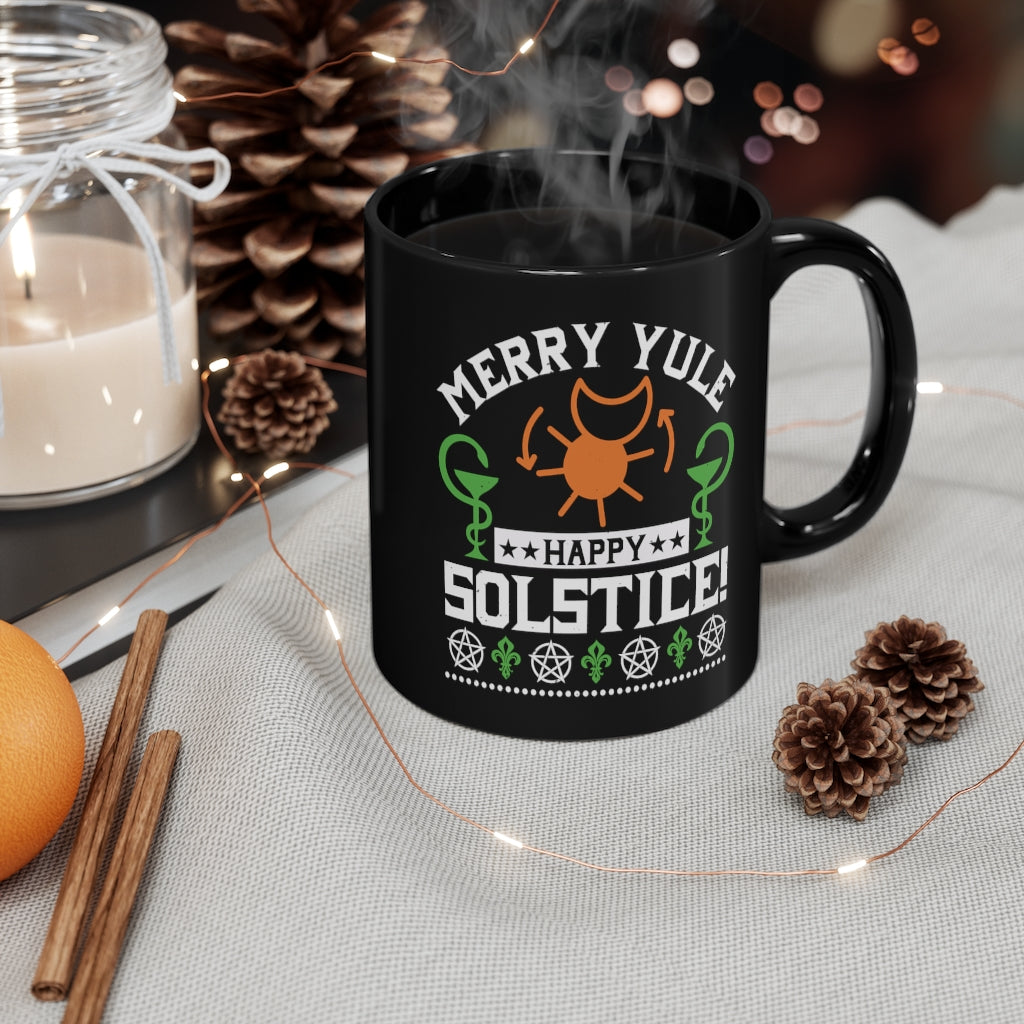 Merry Yule Happy Solstice 11oz Black Mug