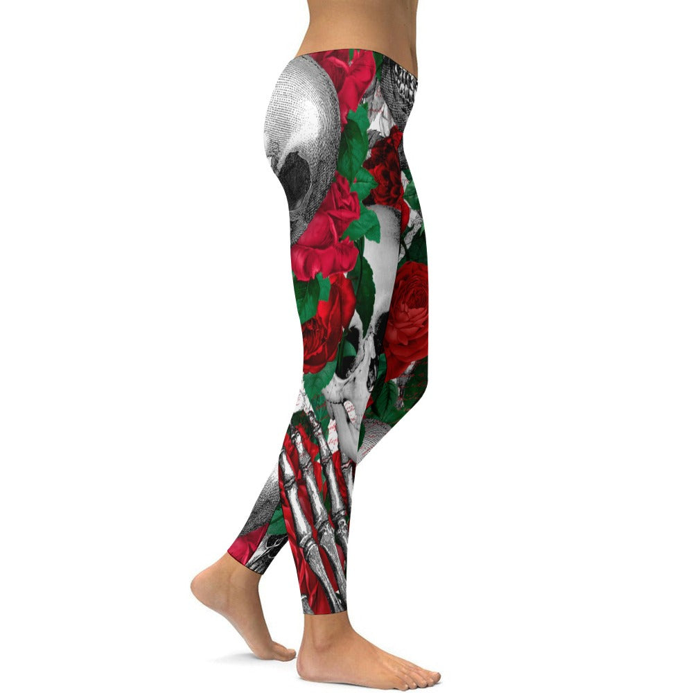 Skulls and Roses Soft Ladies Tight Yoga Pants