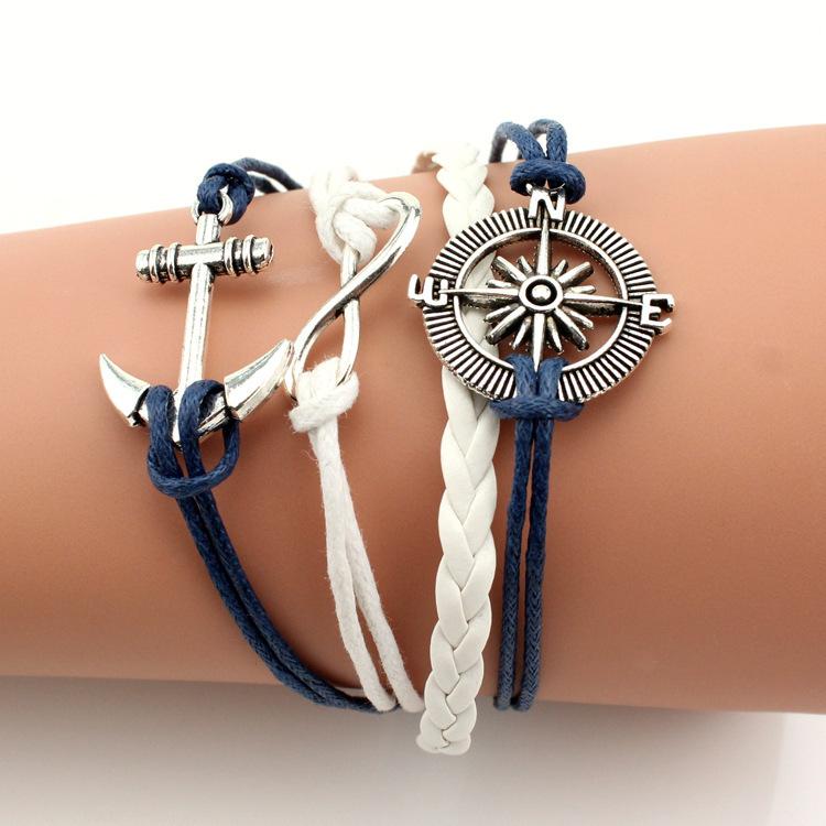 Blue White Anchor Infinity Compass Multi-Layered Bracelet