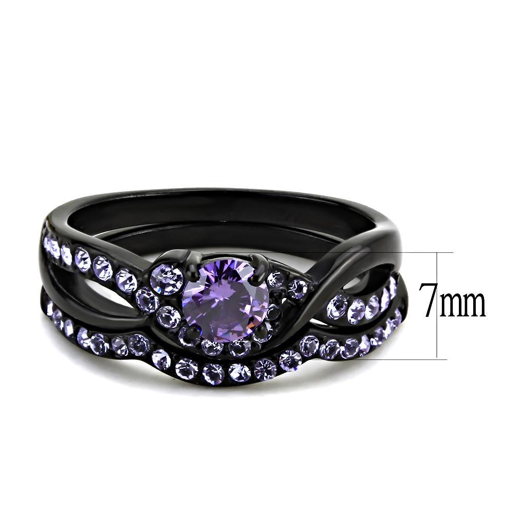 Black Stainless Steel Amethyst Ring