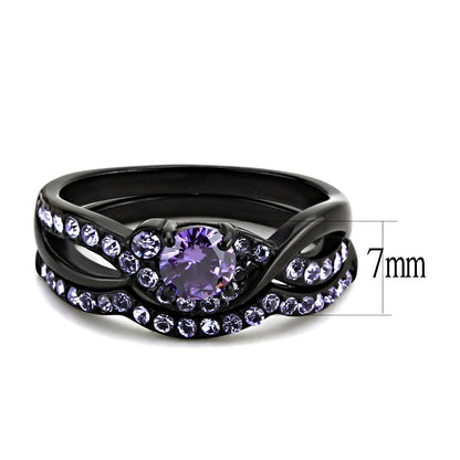 Black Stainless Steel Amethyst Ring